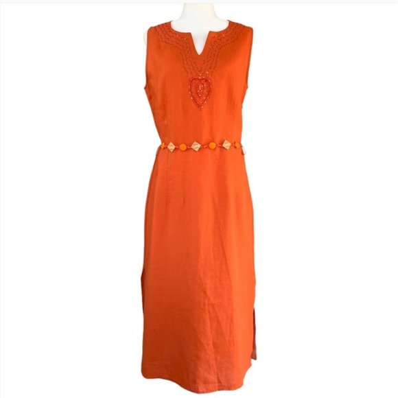 Passager Orange Sequined Embellished 100 Percent Linen Dress ~ NWT - Picture 1 of 12